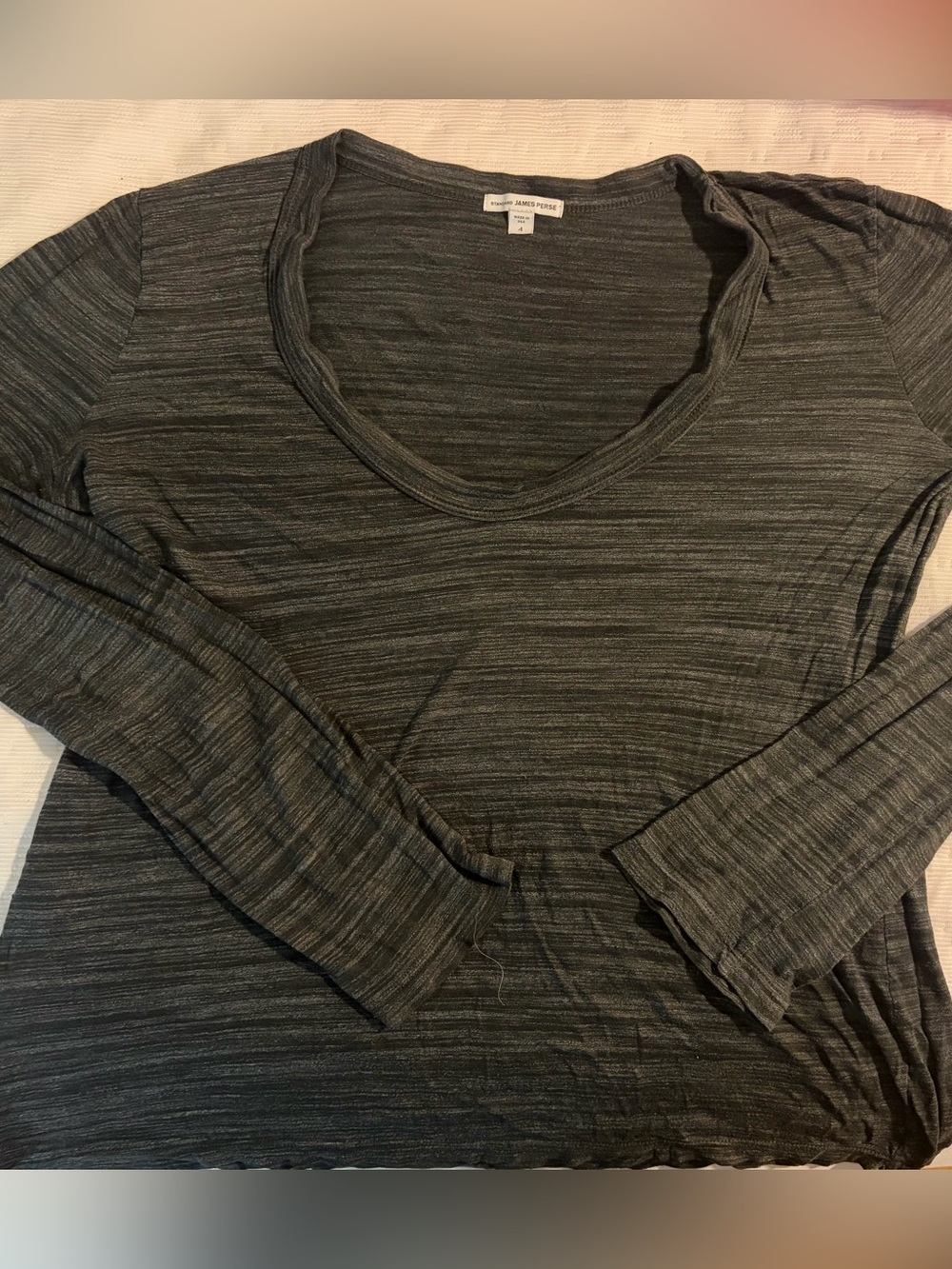 James Perse Dark Heather Gray Striped Long Sleeve V-Neck Top